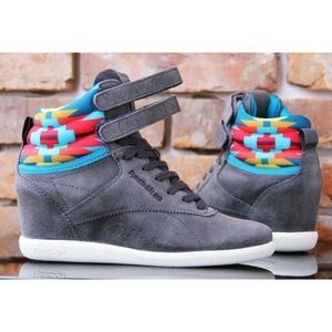 Aztec Style Priny Grey Reebok Koturny F/S Hidden Wedge Hightop Sneakers Shoe